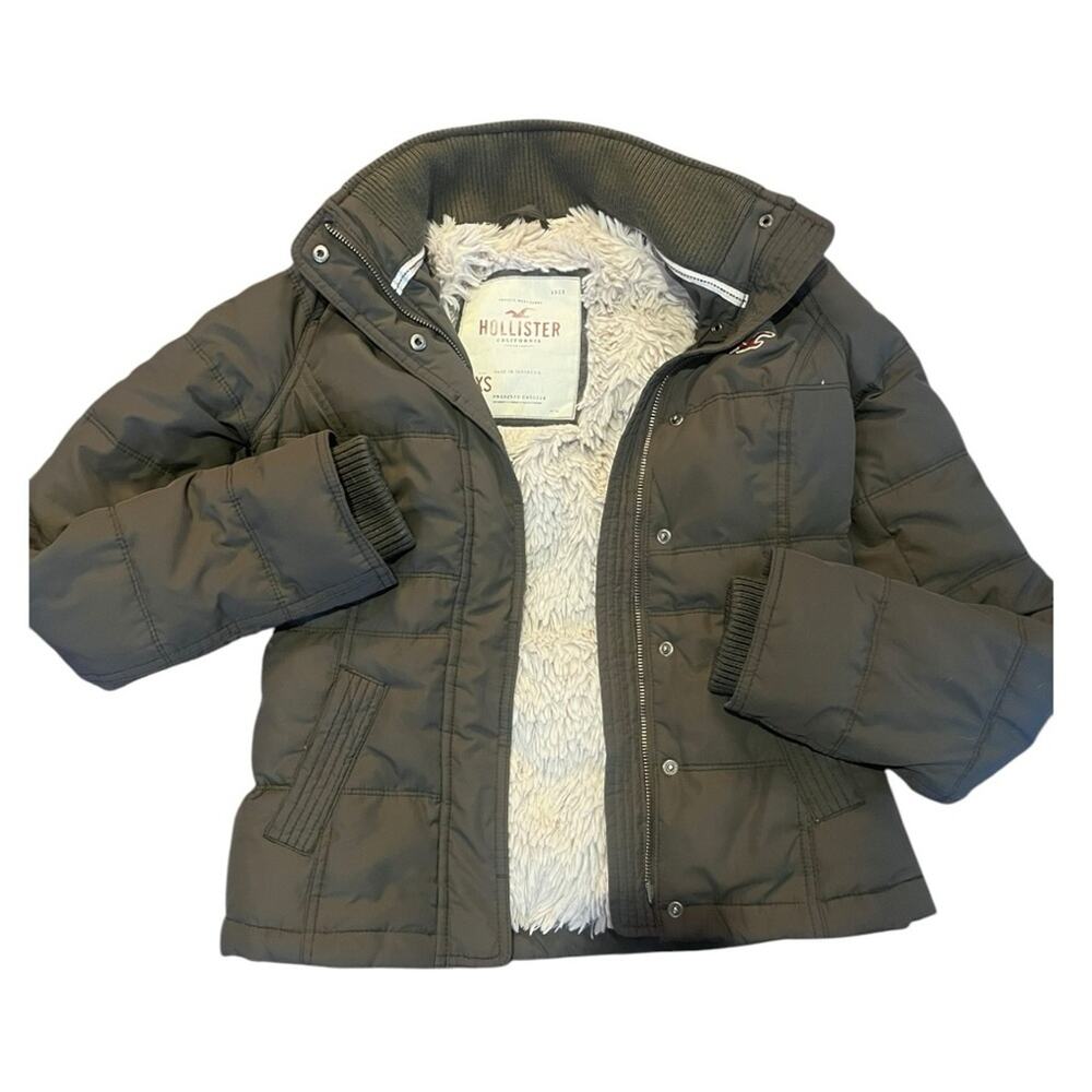 Hollister Olive Green Puffer Jacket with Faux Fur Lining